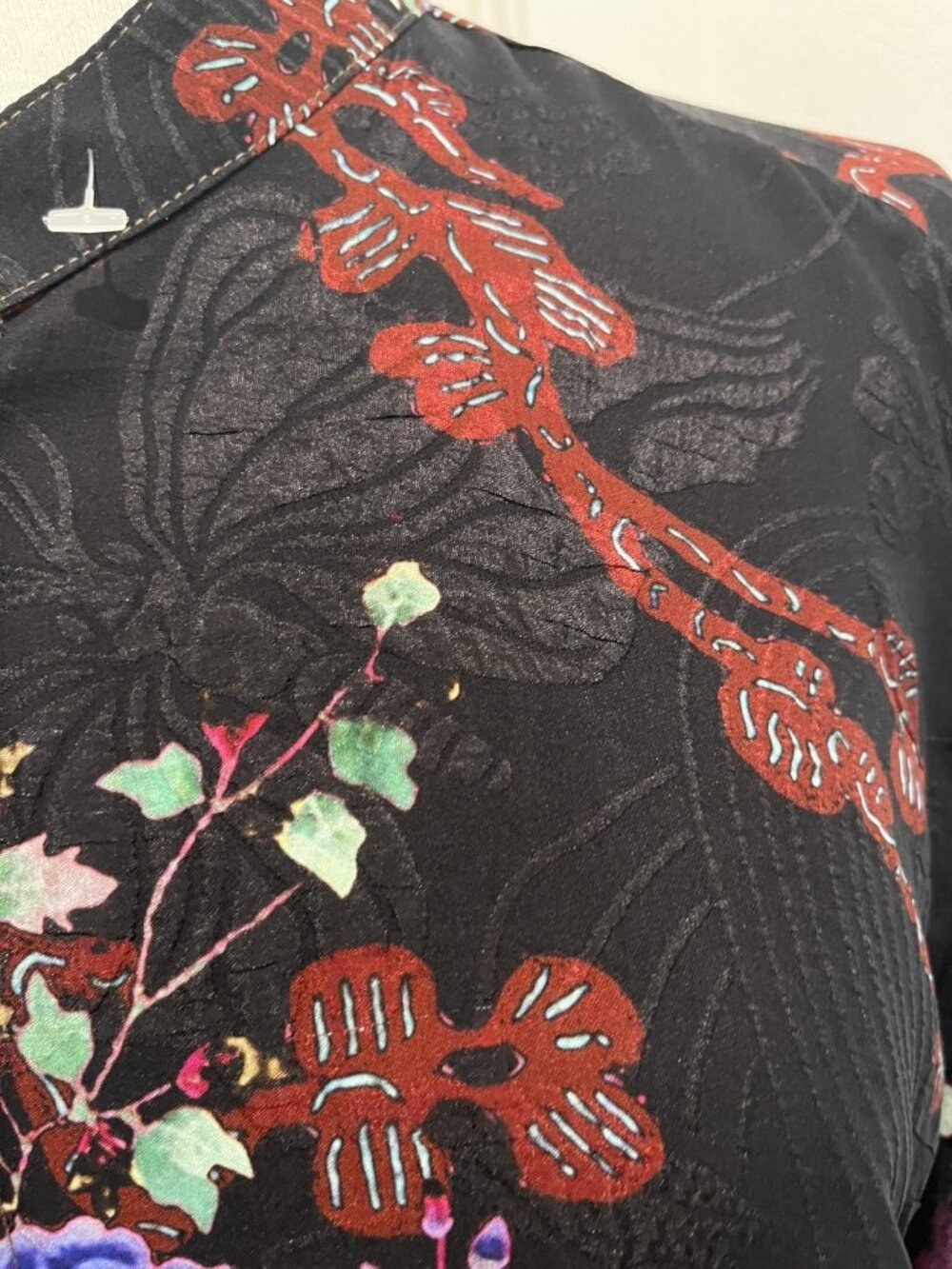 Citron Santa Monica 0X Silk Blend Blouse Chinoiserie Floral Mandarin Artsy Art - Picture 13 of 13